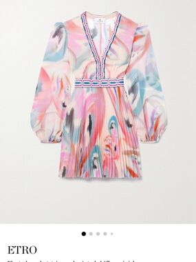 Etro Pastel Watercolor Pleated Mini Dress in Pink, Blue & Cream
